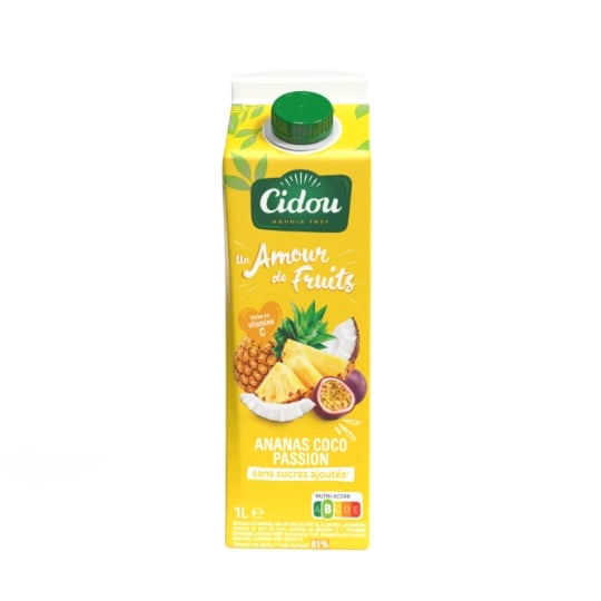 Jus de Fruits Ananas Coco Passion sans Sucres Ajoutés CIDOU