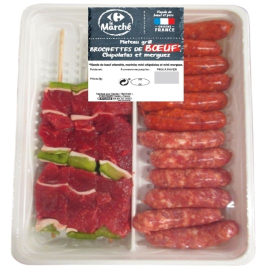 Assortiment de Viande : Plateau Grill Avec Brochettes de Boeuf CARREFOUR LE MARCHE