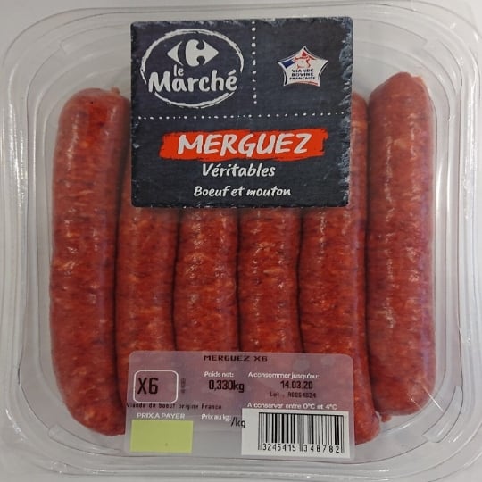 Merguez Bœuf et Mouton CARREFOUR LE MARCHE