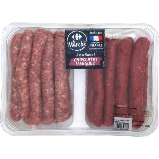 Assortiment de Saucisses : Chipolatas et Merguez CARREFOUR LE MARCHE