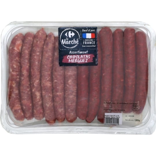 Assortiment de Saucisses : Chipolatas et Merguez CARREFOUR LE MARCHE