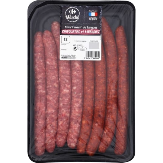 Assortiment de Saucisses : Chipolatas et Merguez CARREFOUR LE MARCHE