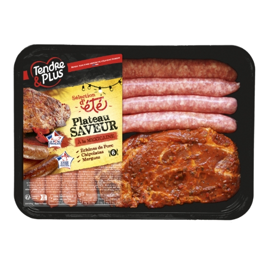 Assortiment de Viande : Échines Saveur Mexicain Merguez Chipolatas TENDRE ET PLUS