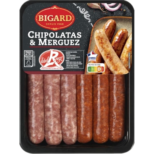 Assortiment de Saucisses : Chipolatas et Merguez Label Rouge BIGARD