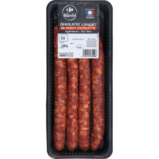 Chipolatas Longues Piment D'espelette CARREFOUR LE MARCHE
