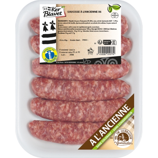 Saucisse à l'Ancienne au Sel de Guérande x6 KER BLAVET