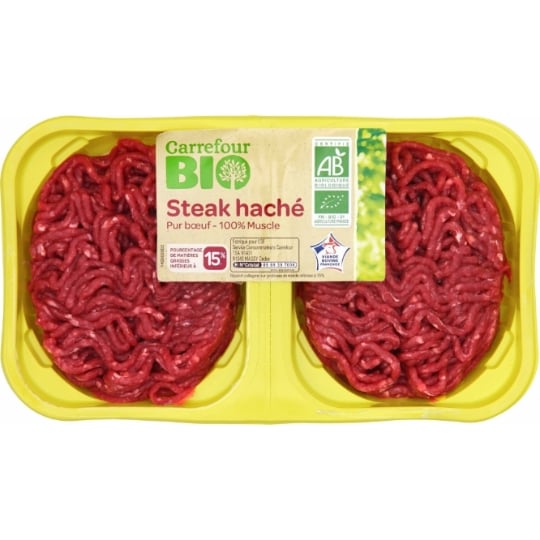 Steaks Hachés Pur Bœuf 15% MG CARREFOUR BIO