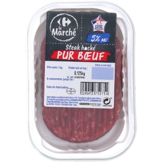 Steak Haché Pur Bœuf 5% MG CARREFOUR LE MARCHE