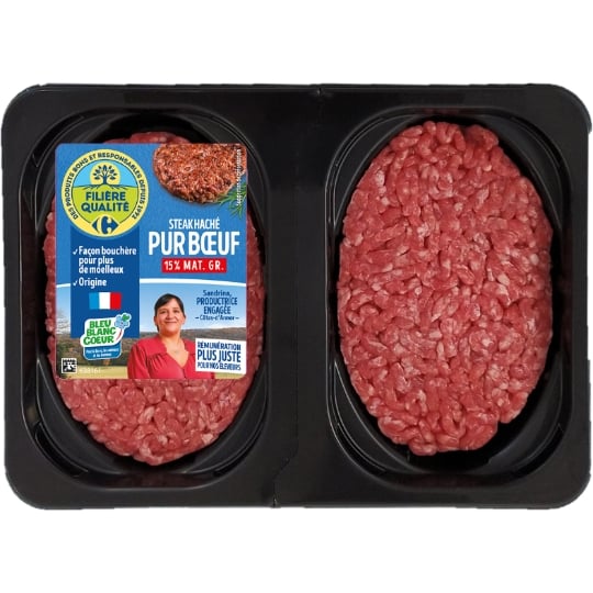 Steaks Hachés Pur Bœuf 15% MG Façon Bouchère FILIERE QUALITE CARREFOUR