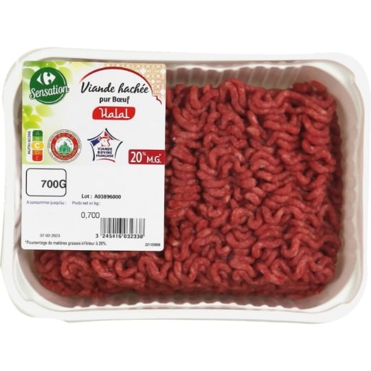 Viande Hachée Pur Bœuf 20% MG Halal CARREFOUR SENSATION