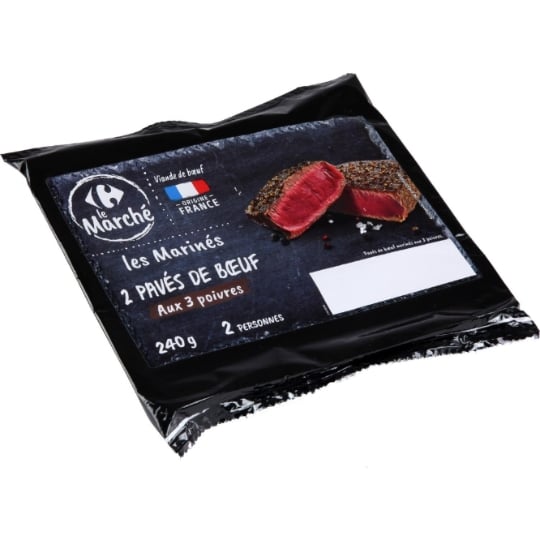 Viande Bovine : Pavés de Bœuf Marinés 3 Poivres CARREFOUR LE MARCHE
