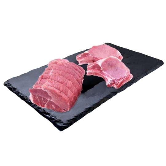 Assortiment de Viande : Échine de Porc Sans Os à Rôtir et Côtes de Porc à Griller FILIERE QUALITE CARREFOUR
