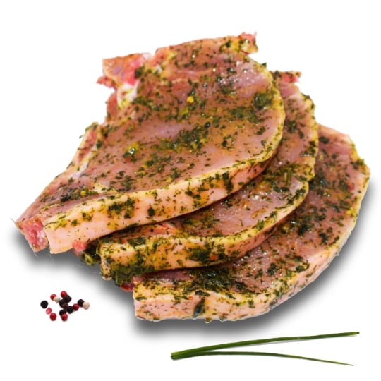 Viande de Porc : Côtes de porc marinées ail des ours à griller ATELIER DE GUSTAVE
