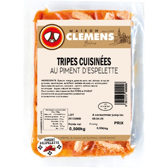 Tripes Cuisinées au Piment d'Espelette MAISON CLEMENS