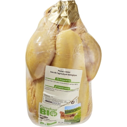 Poulet Entier Blanc Fermier Élevé en Plein Air Bio CARREFOUR BIO