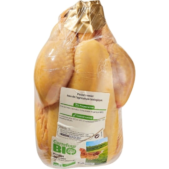 Poulet Entier Jaune Fermier Élevé en Plein Air Bio CARREFOUR BIO