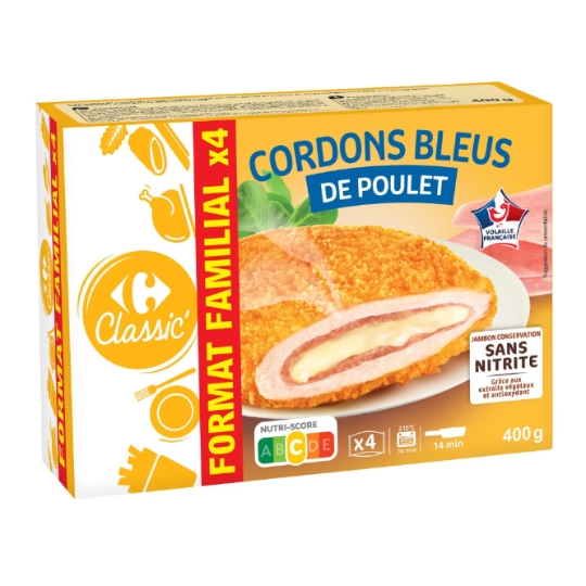 Cordon bleu de poulet volaille française, sans nitrite et format familial CARREFOUR CLASSIC'