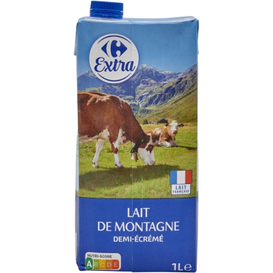 Lait demi-écrémé, stérilisé UHT et de montagne CARREFOUR