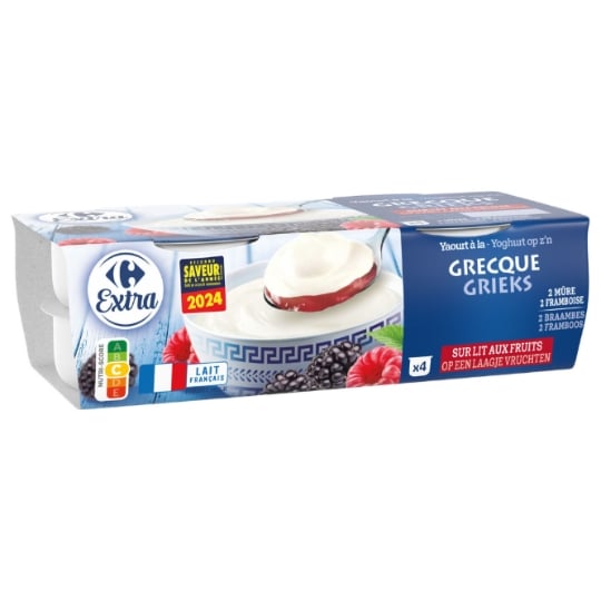 yaourt à la grecque sur lit aux fruits mûre framboise aux Fruits CARREFOUR EXTRA