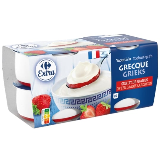 Yaourts à la Grecque sur lit de Fraise CARREFOUR EXTRA