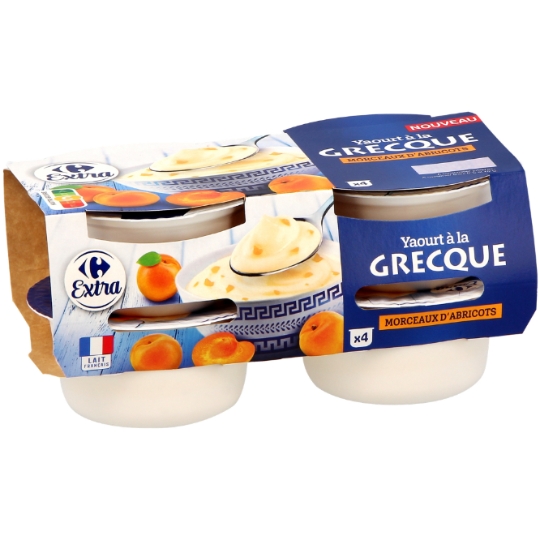 Yaourt à la grecque brassé sucré à l'abricot avec morceaux CARREFOUR EXTRA