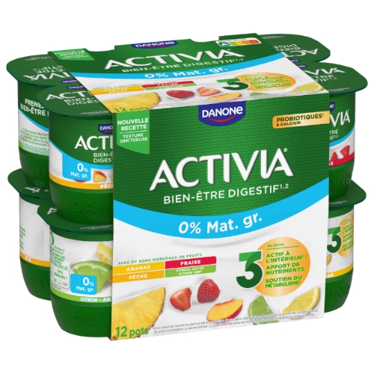Yaourts aux fruits 0% MG bifidus citron fraise ananas pêche ACTIVIA