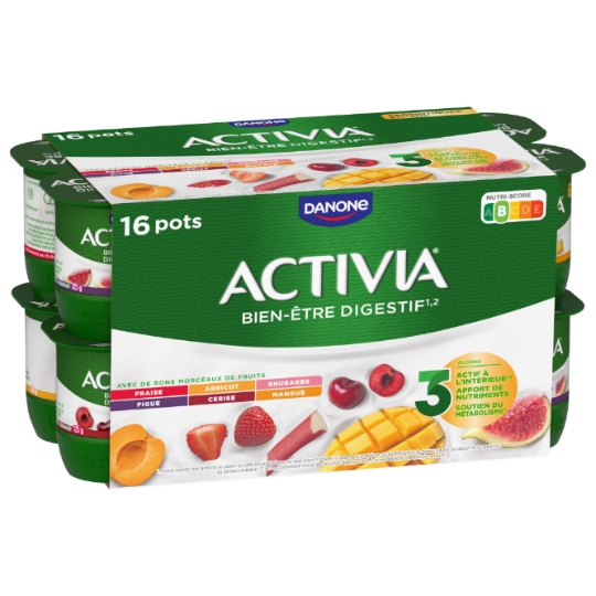 Yaourts aux fruits bifidus fraise abricot rhubarbe figue cerise mangue ACTIVIA