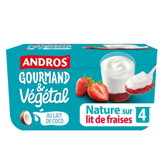 Dessert végétal brassé au lait de coco nature à la fraise ANDROS