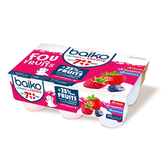 Yaourt Fou de Fruits Fraise Framboise Myrtille BAIKO