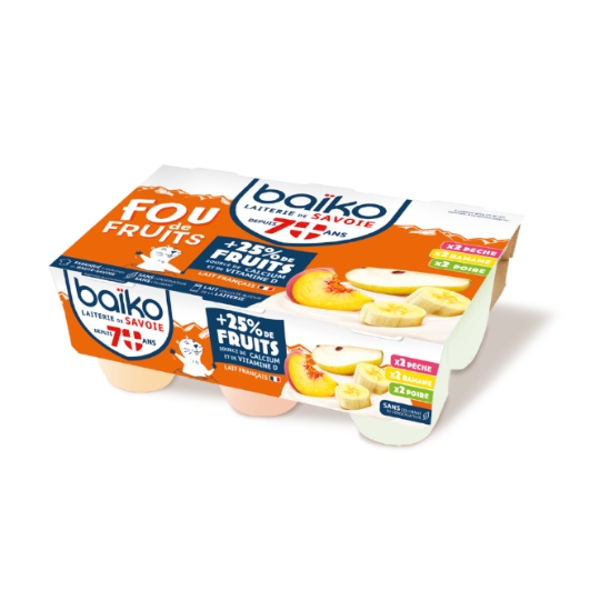 Yaourt Fou de Fruits Pêche Banane Poire BAIKO