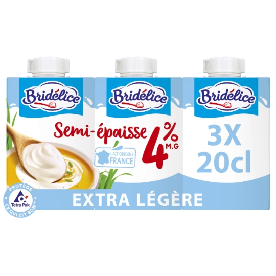 Crème UHT Semi-Épaisse Extra Légère 4% MG BRIDELICE