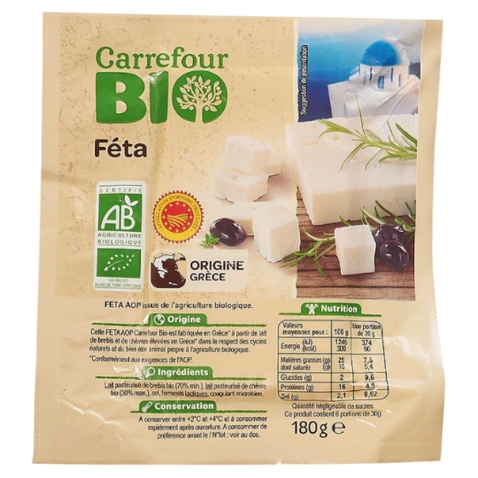 Féta pour apéritif et salade  AOP  Bio CARREFOUR BIO