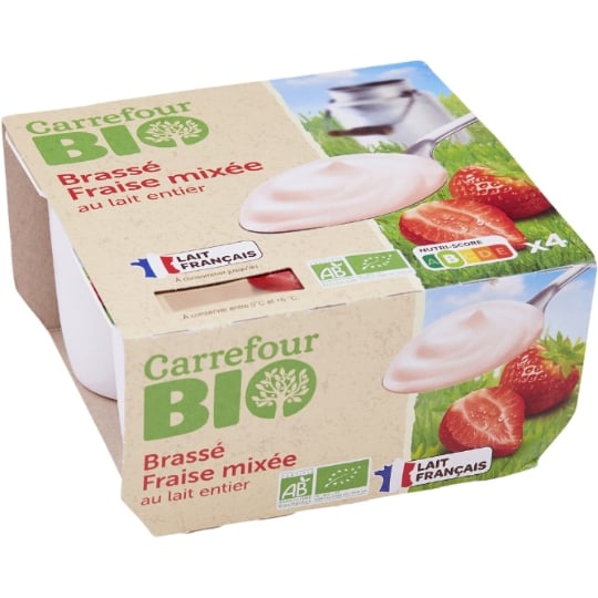Yaourt  lait entier fraise mixées  Bio CARREFOUR BIO