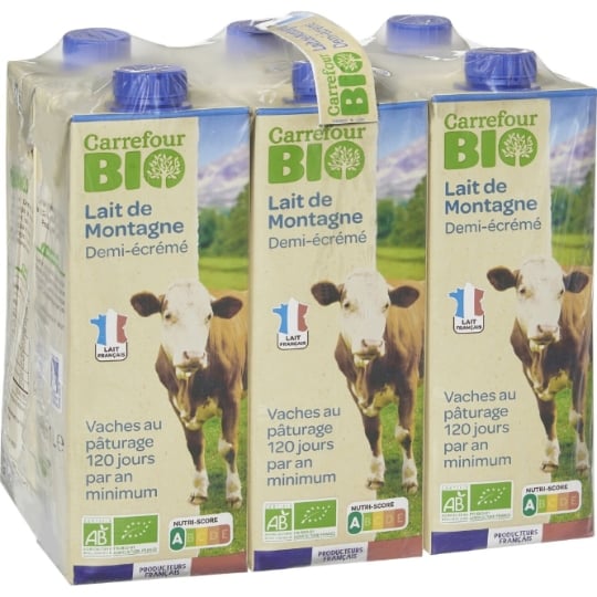 Lait Demi-Ecrémé de Montagne Bio CARREFOUR BIO