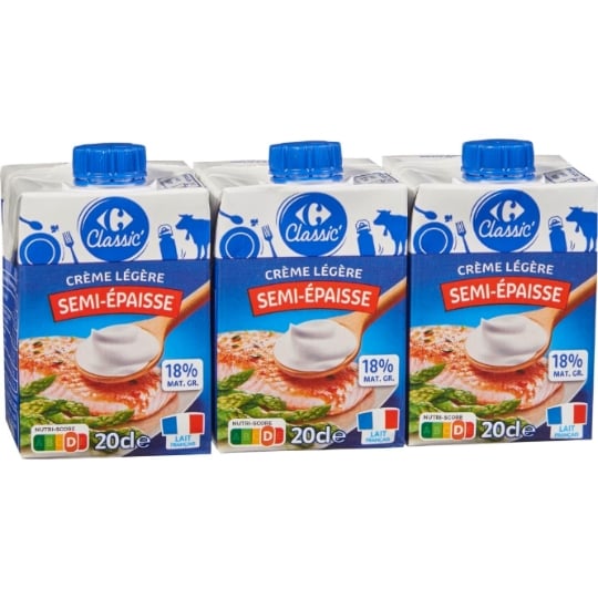 Crème Légère Semi-Épaisse 18% Mg CARREFOUR CLASSIC'