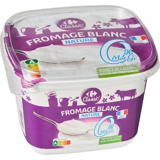 Fromage blanc nature 0% MG CARREFOUR CLASSIC'