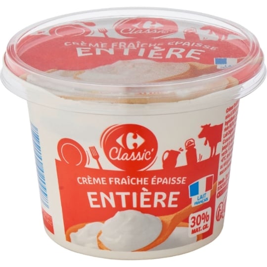 Crème Fraîche Entière Epaisse 30% Mat.Gr. CARREFOUR CLASSIC'