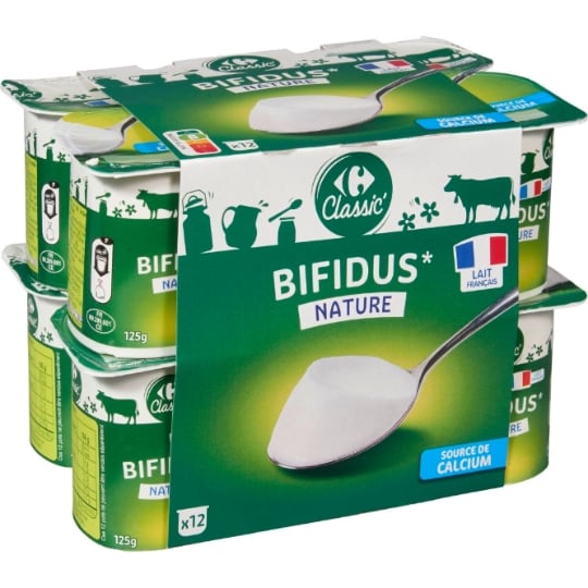 Lait fermenté  au bifidus nature - lait français source de calcium CARREFOUR CLASSIC'