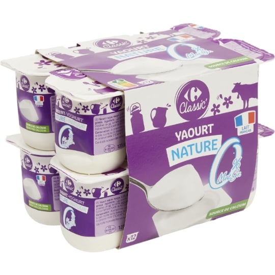 Yaourts nature 0% MG CARREFOUR CLASSIC'