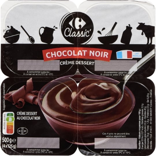 Crème dessert chocolat noir CARREFOUR CLASSIC'