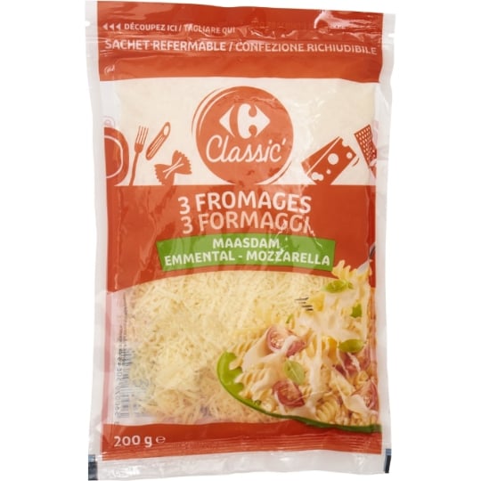 Fromage râpé maasdam emmental mozzarella CARREFOUR CLASSIC'