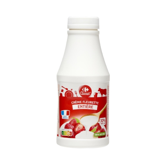 Crème fraîche fluide 30% de matière grasse, 100% naturel et lait français CARREFOUR CLASSIC'