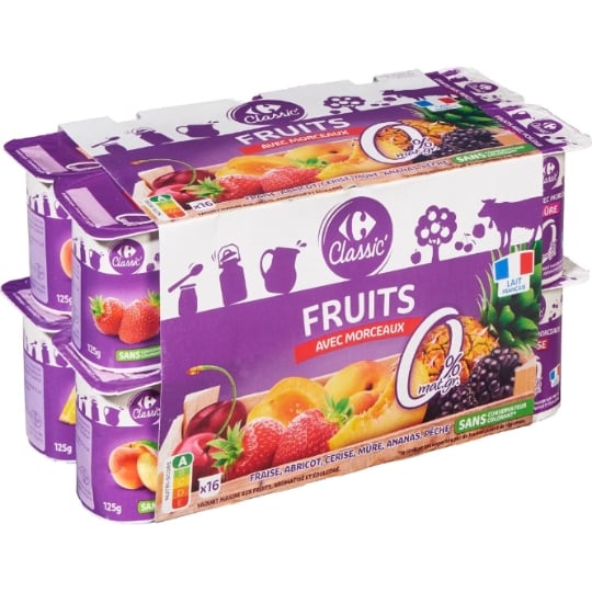 Yaourts aux fruits avec morceaux 0% MG  CARREFOUR CLASSIC'