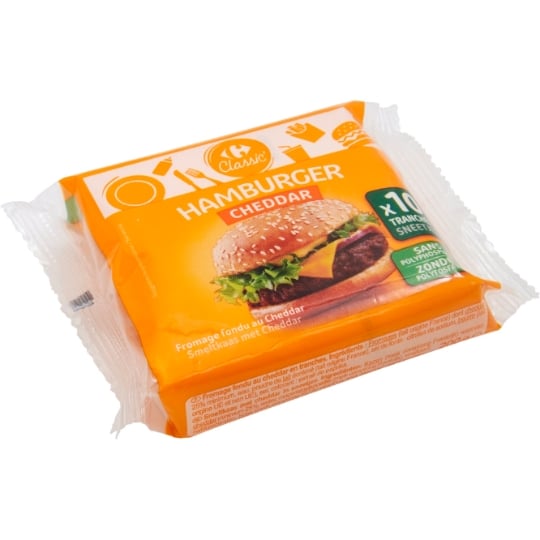 Fromage Fondu au Cheddar en Tranches pour Hamburger CARREFOUR CLASSIC'