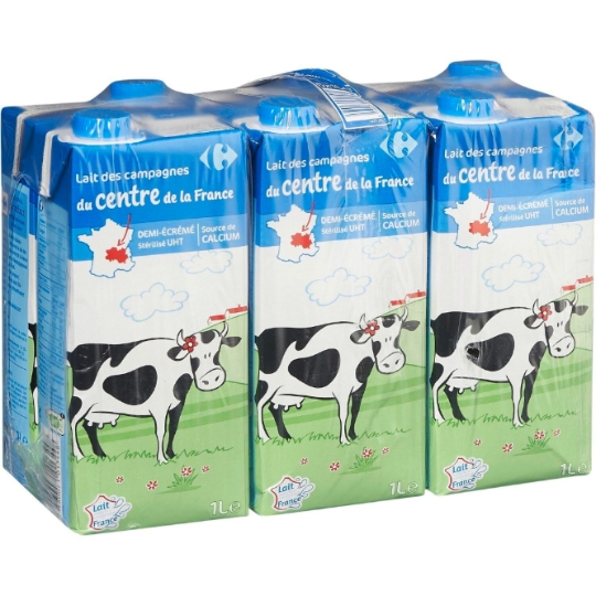 Lait Demi-Ecrémé UHT Calcium Centre France CARREFOUR CLASSIC'