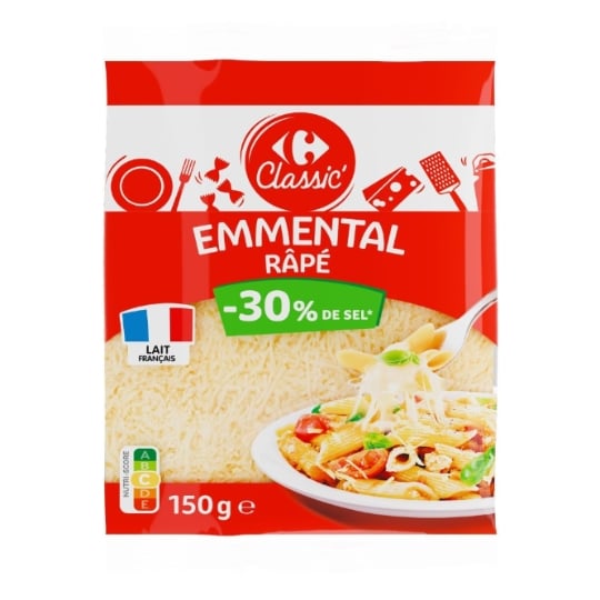 Fromage Râpé Emmental Réduit en Sel -30% CARREFOUR CLASSIC'