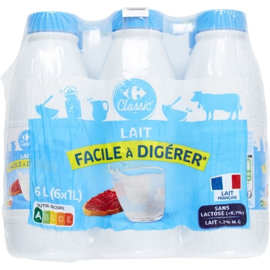 Lait Demi-Ecrémé Sans Lactose Vitaminé Facile à Digérer CARREFOUR CLASSIC'