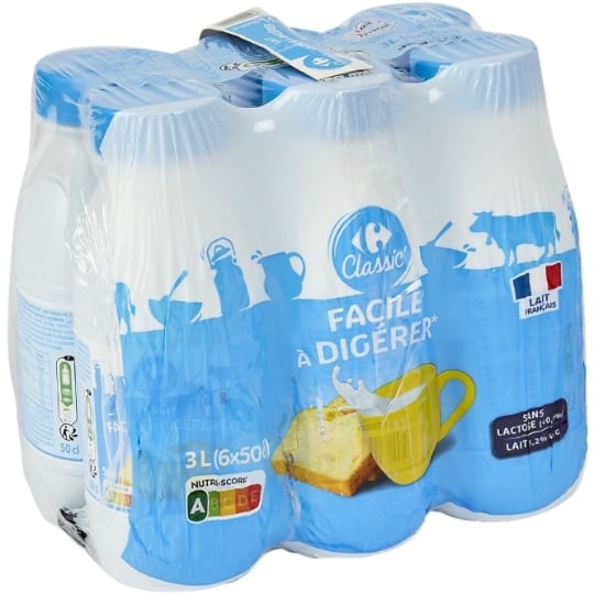 Lait Demi-Ecrémé Sans Lactose Vitamine D CARREFOUR CLASSIC'