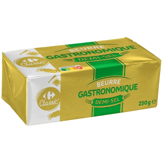 Beurre demi-sel pasteurisé, 80% de matière grasse minimum et gastronomique CARREFOUR CLASSIC'