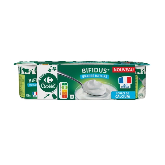 Yaourt bifidus brassé nature, lait français et source de calcium CARREFOUR CLASSIC'